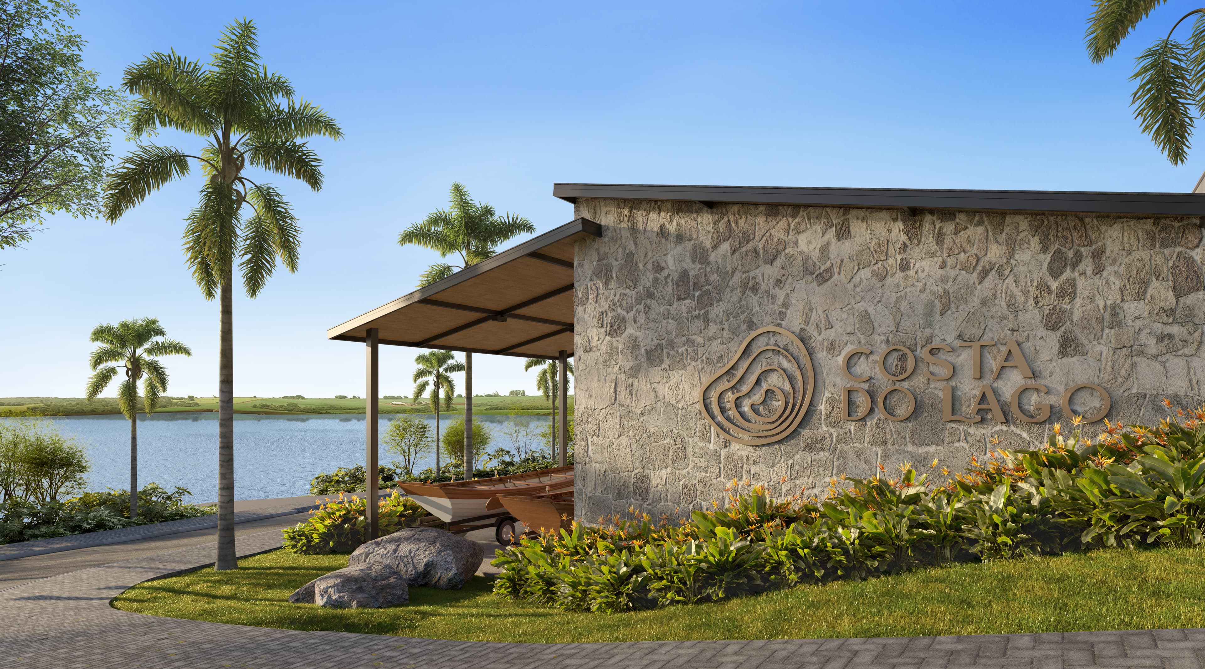 Construção de pedra próxima à água
